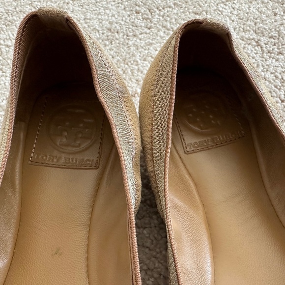 Tory Burch Metallic Gold Elastic Slip on Caroline Ballet Flats 9M - Picture 8 of 10